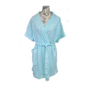 Vintage Camelot Size Large Tiffany Blue Terry Cloth Belted Robe Pocket